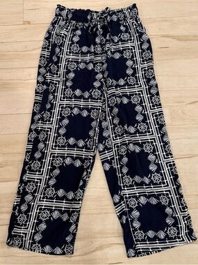 Sonoma Navy & White Nautical Print Linen Blend Drawstring Pants Size S